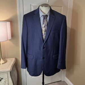 EUC Men's Jos. A. Bank Navy Gingham Check Sport Coat Blazer Jacket‎ 44L 44 Long